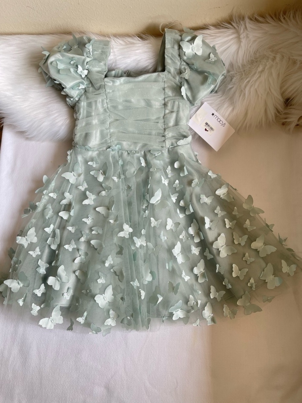 Rare Editions Mint Green Butterfly Appliqué Tulle Dress